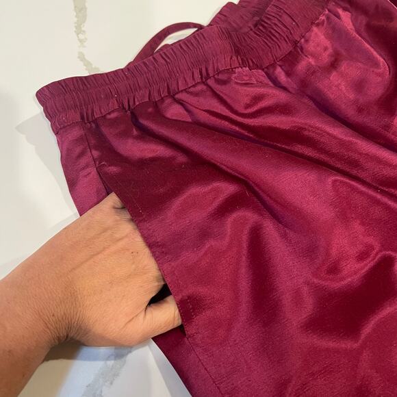 Vtg 100% silk lined elastic tie waist straight leg trousers XL raspberry pink - Picture 8 of 9